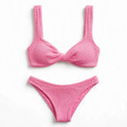 Pink Twist Front Textured Bikini Set For Women