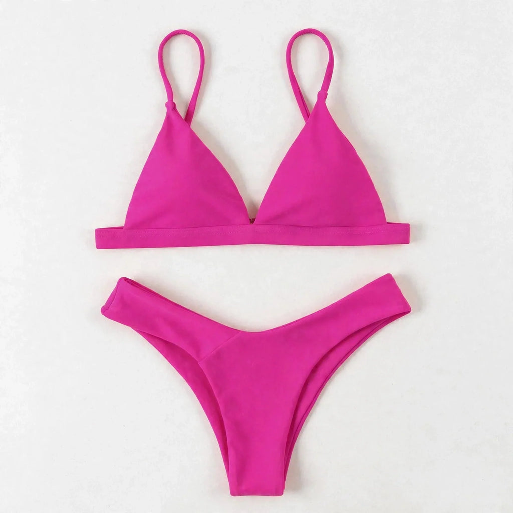Hot Pink Triangle Bikini Set For Women