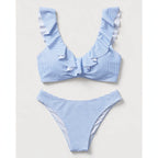 Blue Stripe Ruffle Bikini Set For Women
