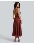 Rosalind | Floral Cross-Back Brick Red Maxi Dress