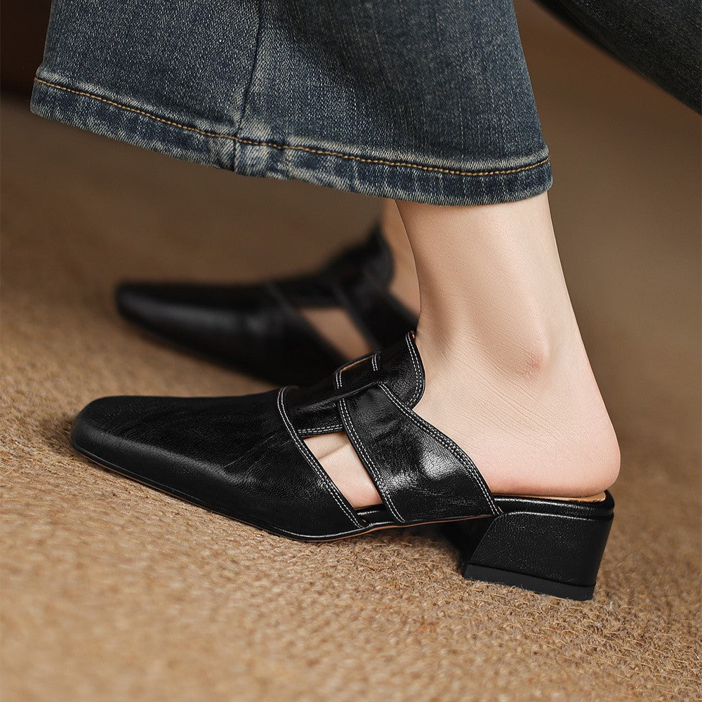 Rosel Square-Toe Leather Mules