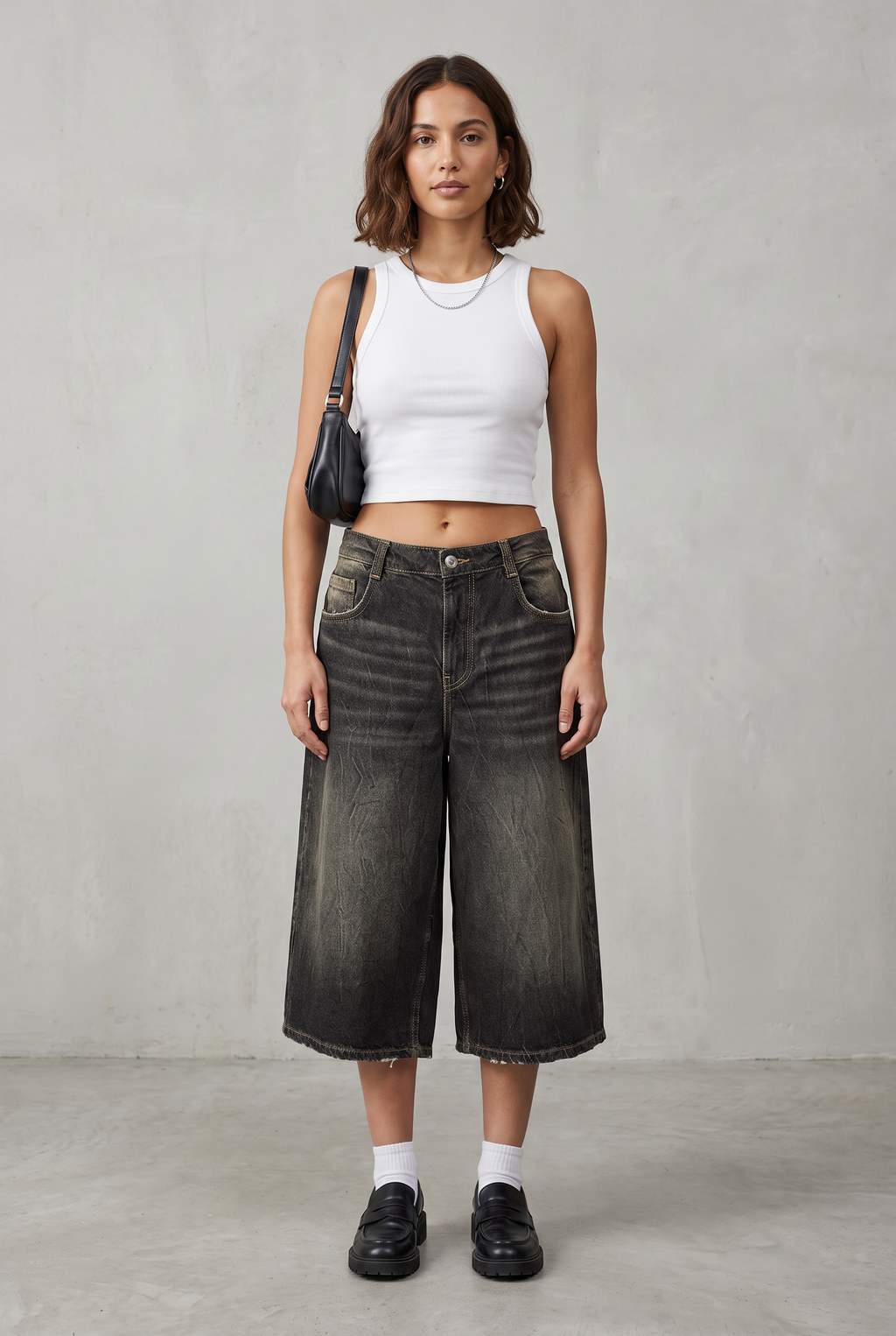 Wide Leg Cropped Denim Culotte