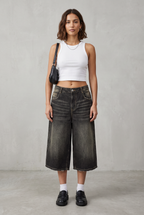 Wide Leg Cropped Denim Culotte