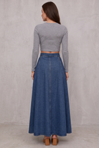 Women's Denim A-Line Skirt with Button Closure