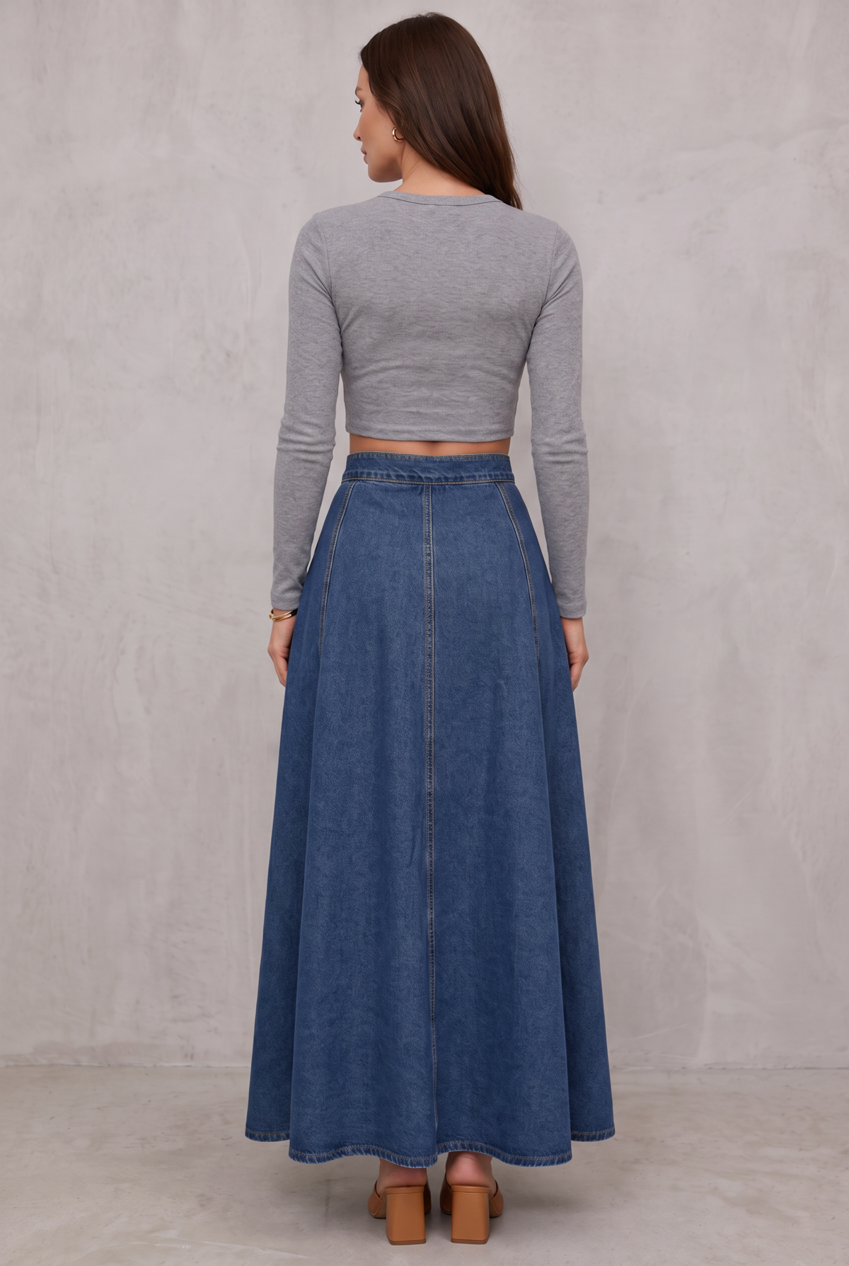 Women's Denim A-Line Skirt with Button Closure
