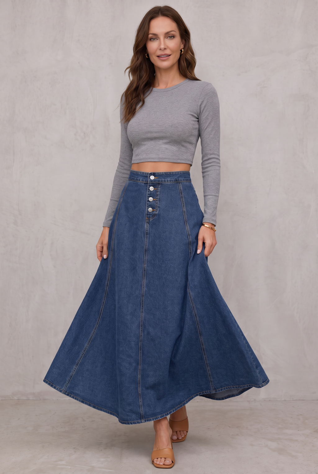 Women's Denim A-Line Skirt with Button Closure