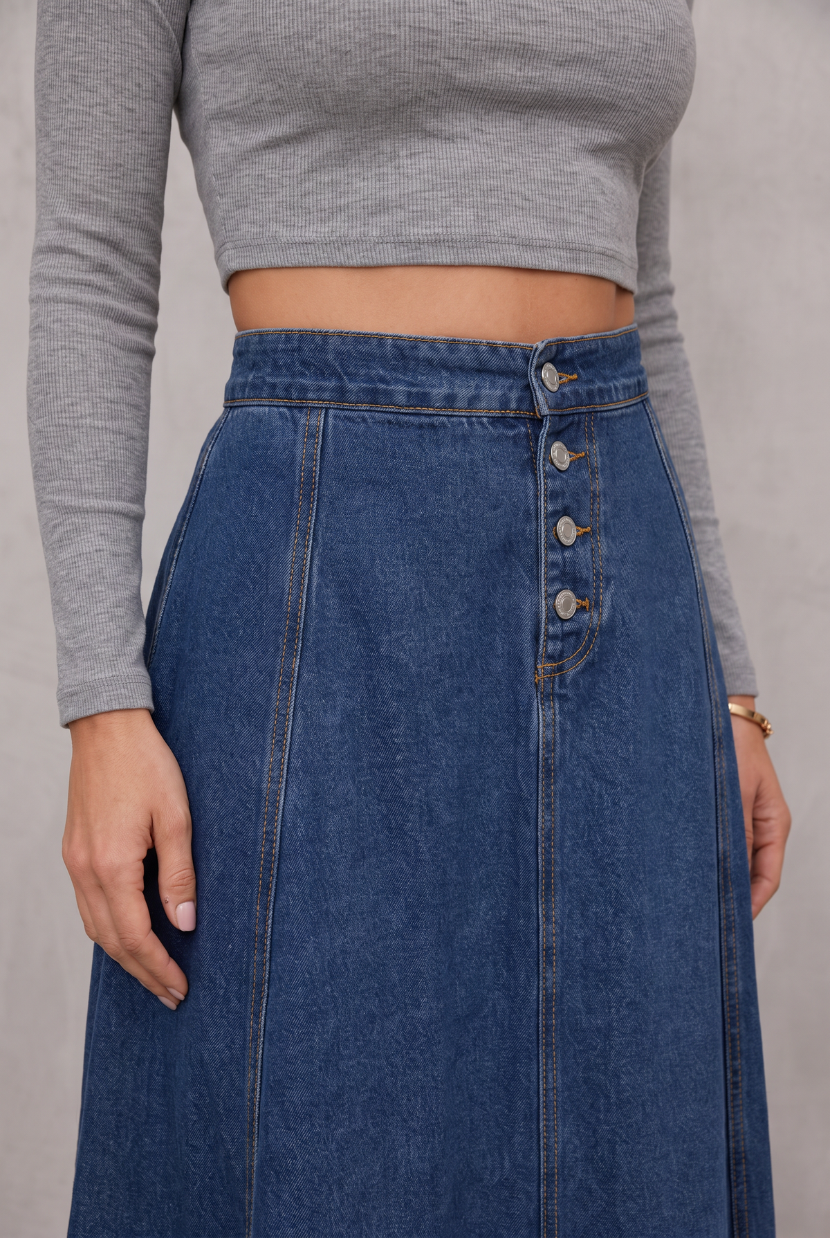 Women's Denim A-Line Skirt with Button Closure