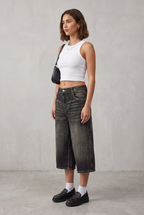 Wide Leg Cropped Denim Culotte