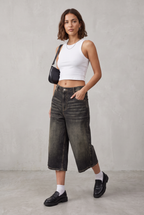 Wide Leg Cropped Denim Culotte