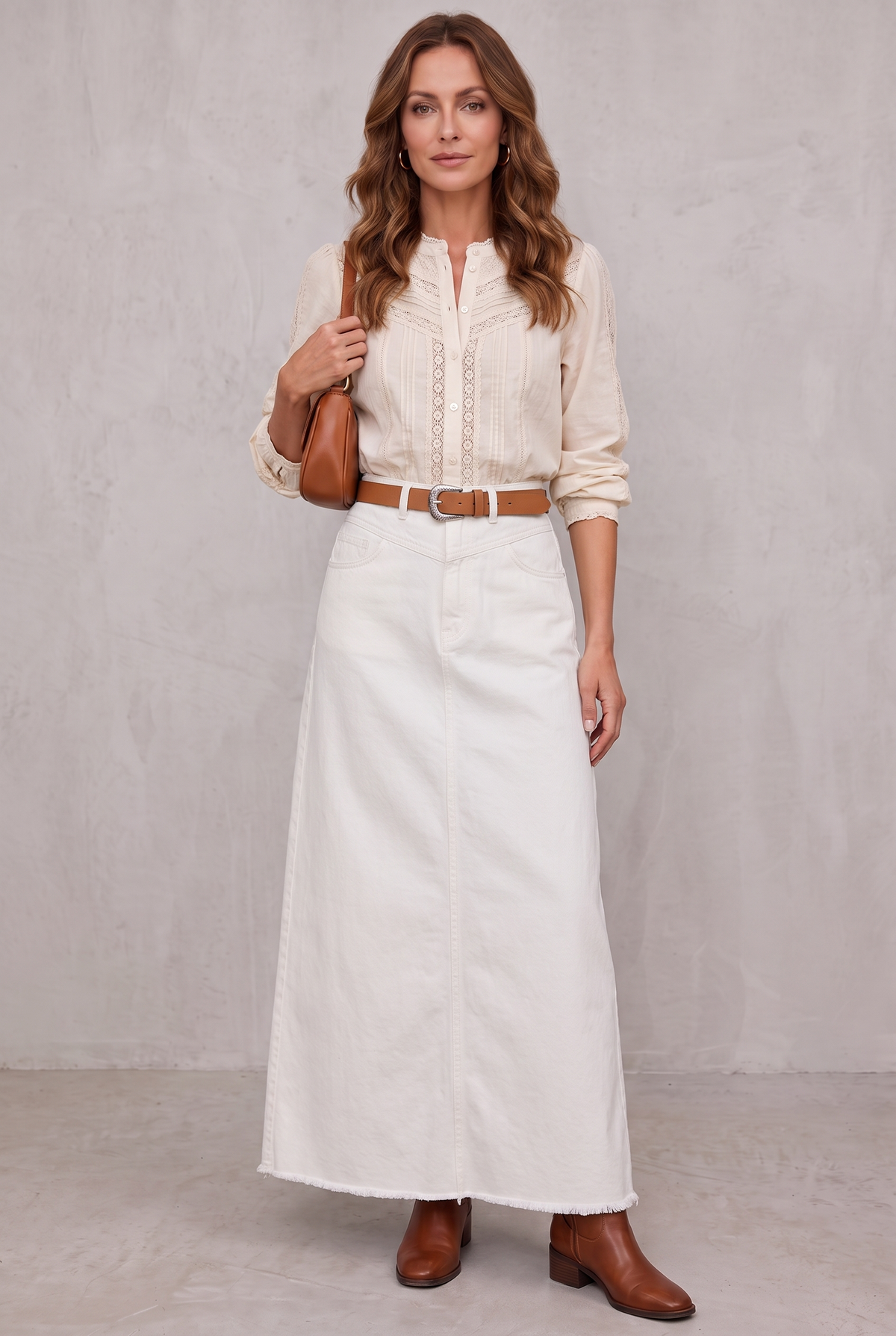 High Waist Straight Fit Denim Skirt - White
