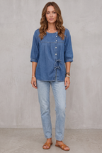 Denim Blouse Women Loose Fit Vintage Style Shirt