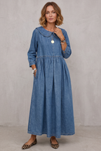 Denim Dress with Peter Pan Collar for Women