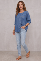 Denim Blouse Women Loose Fit Vintage Style Shirt