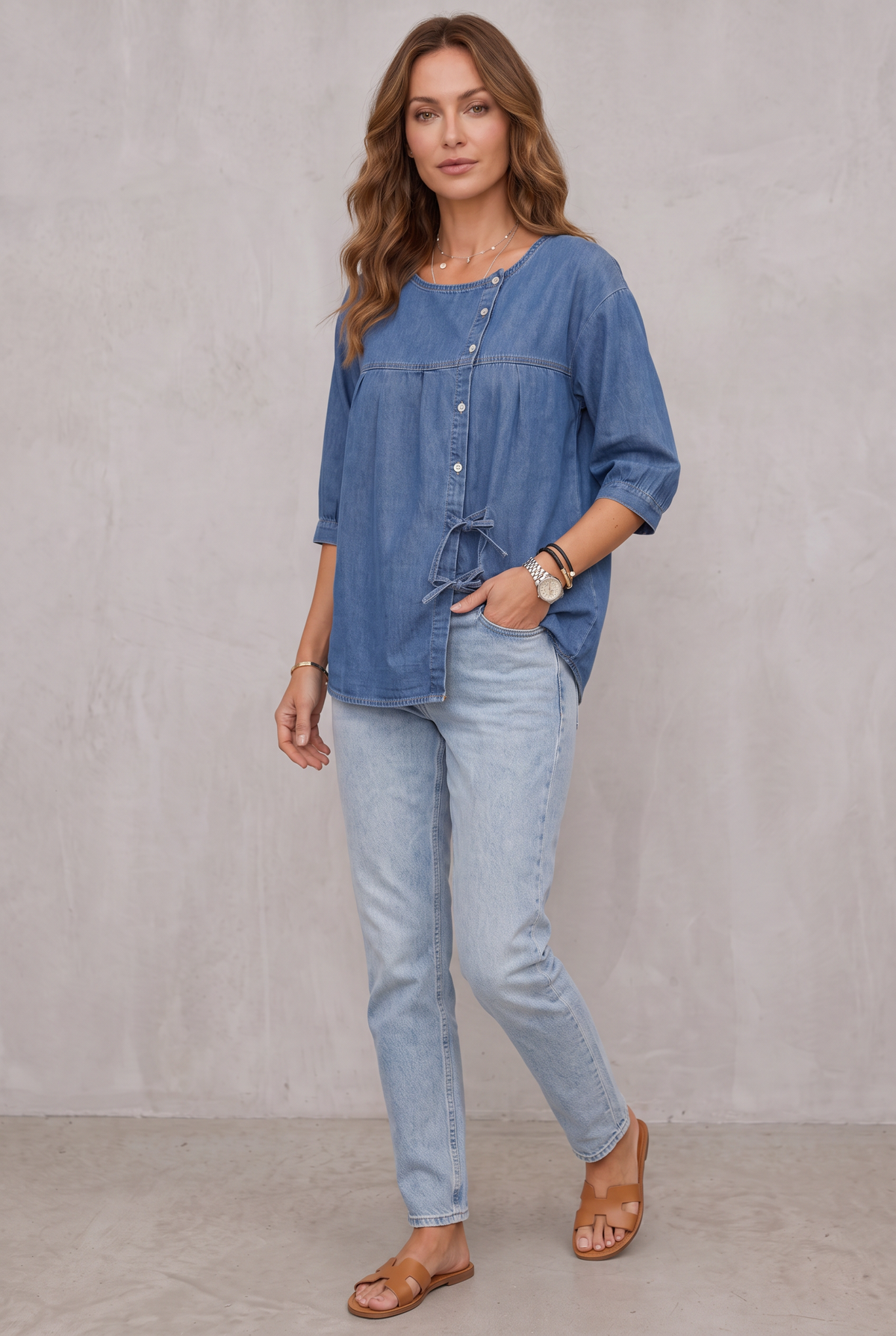 Denim Blouse Women Loose Fit Vintage Style Shirt