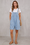 Denim Short Overalls Women Vintage Washed Light Blue Cotton