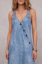 Long Denim Shirt Dress with Button Front for Women