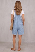 Denim Short Overalls Women Vintage Washed Light Blue Cotton