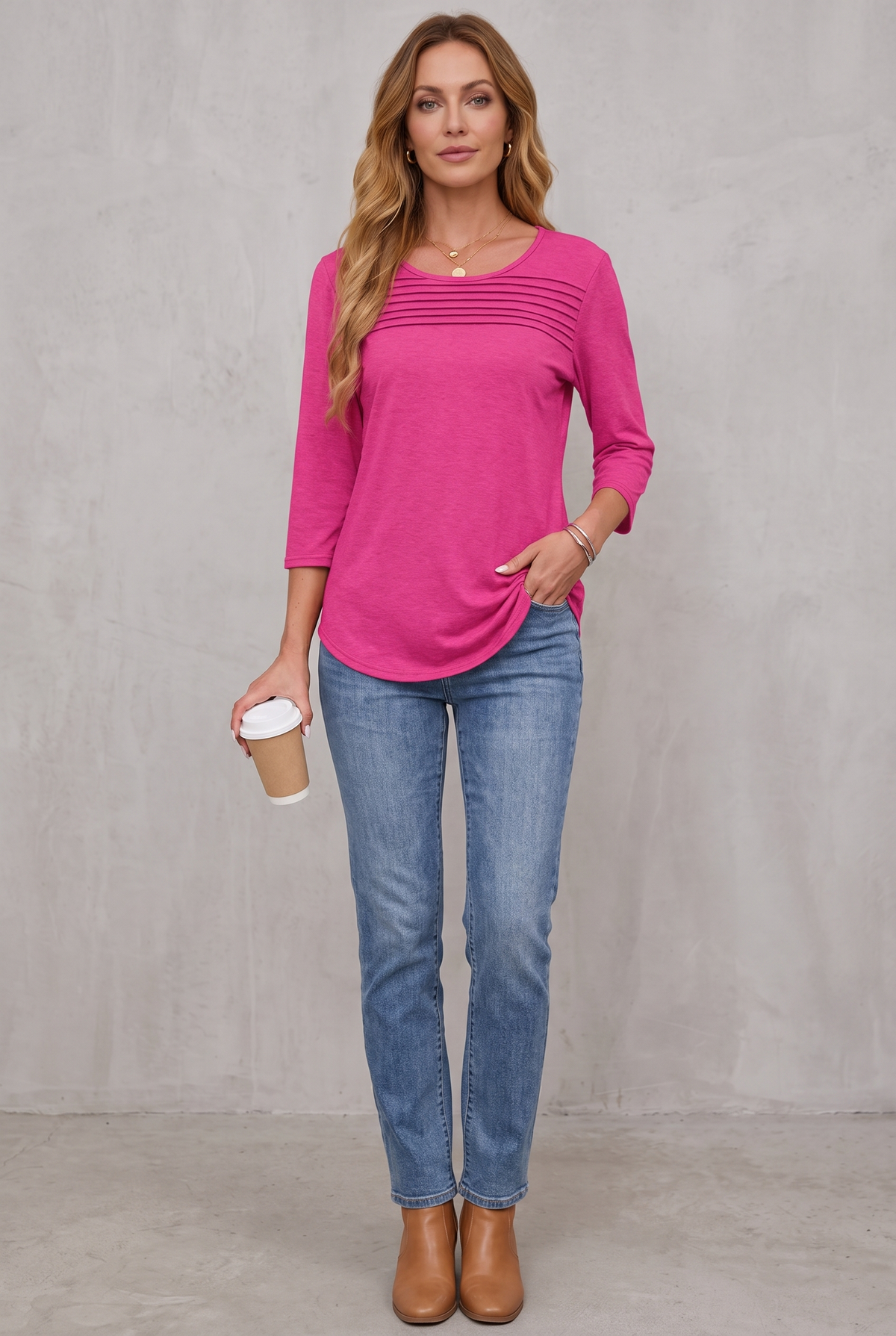 Pleated 3/4 Sleeve Top