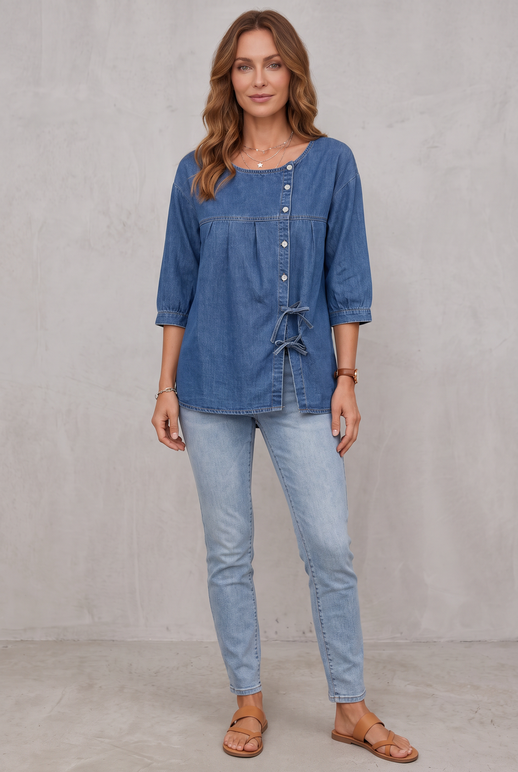 Relaxed Denim Top with Long Sleeves