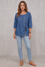 Relaxed Denim Top with Long Sleeves