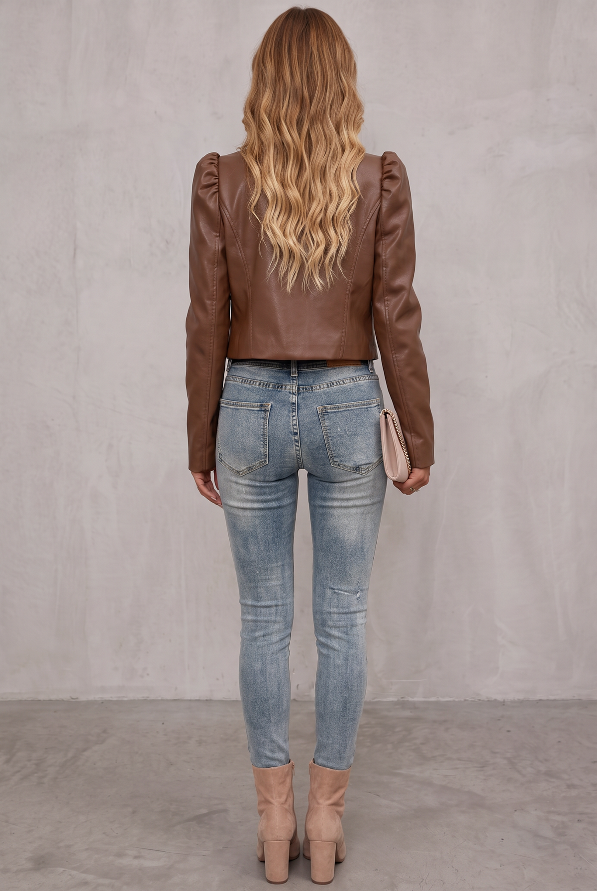 Effortless Leather Jacket for Women with Puff Sleeve Open Front Cropped Style