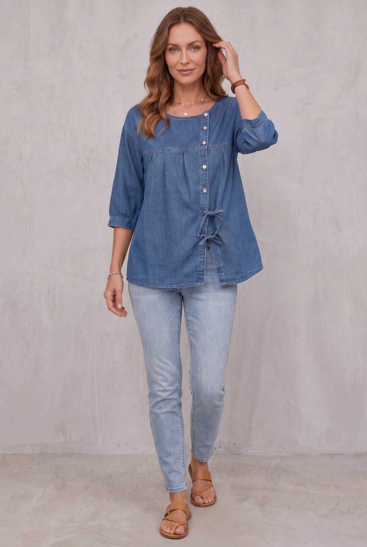 Relaxed Denim Top with Long Sleeves