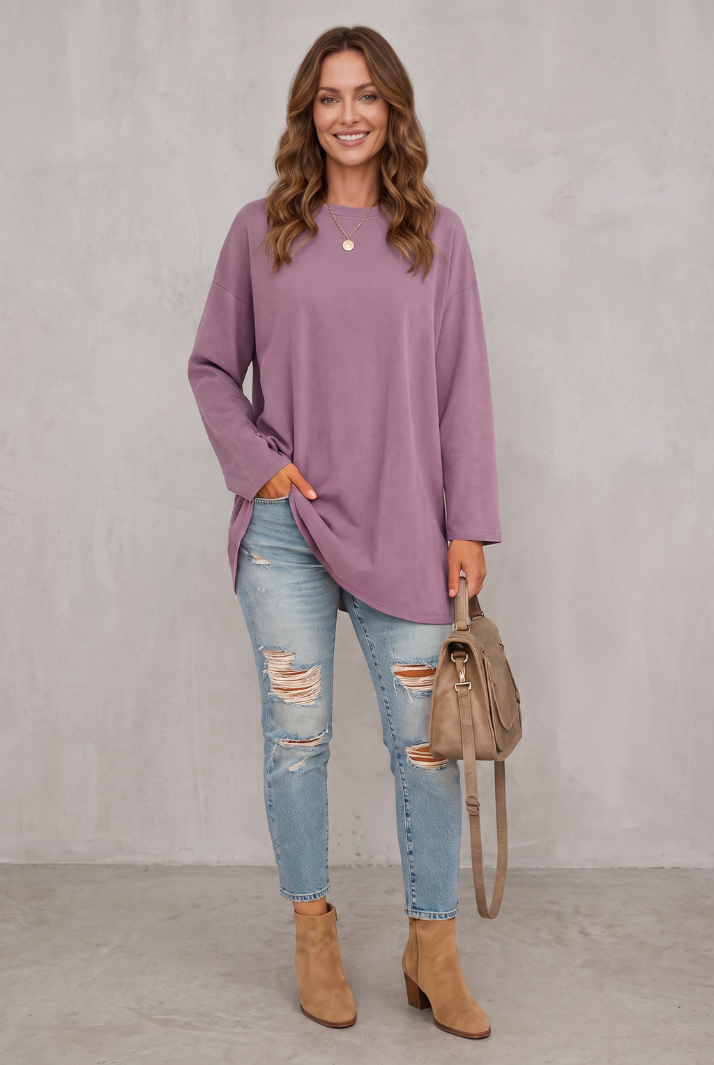 Relaxed Long Sleeve Tunic Top For Women
