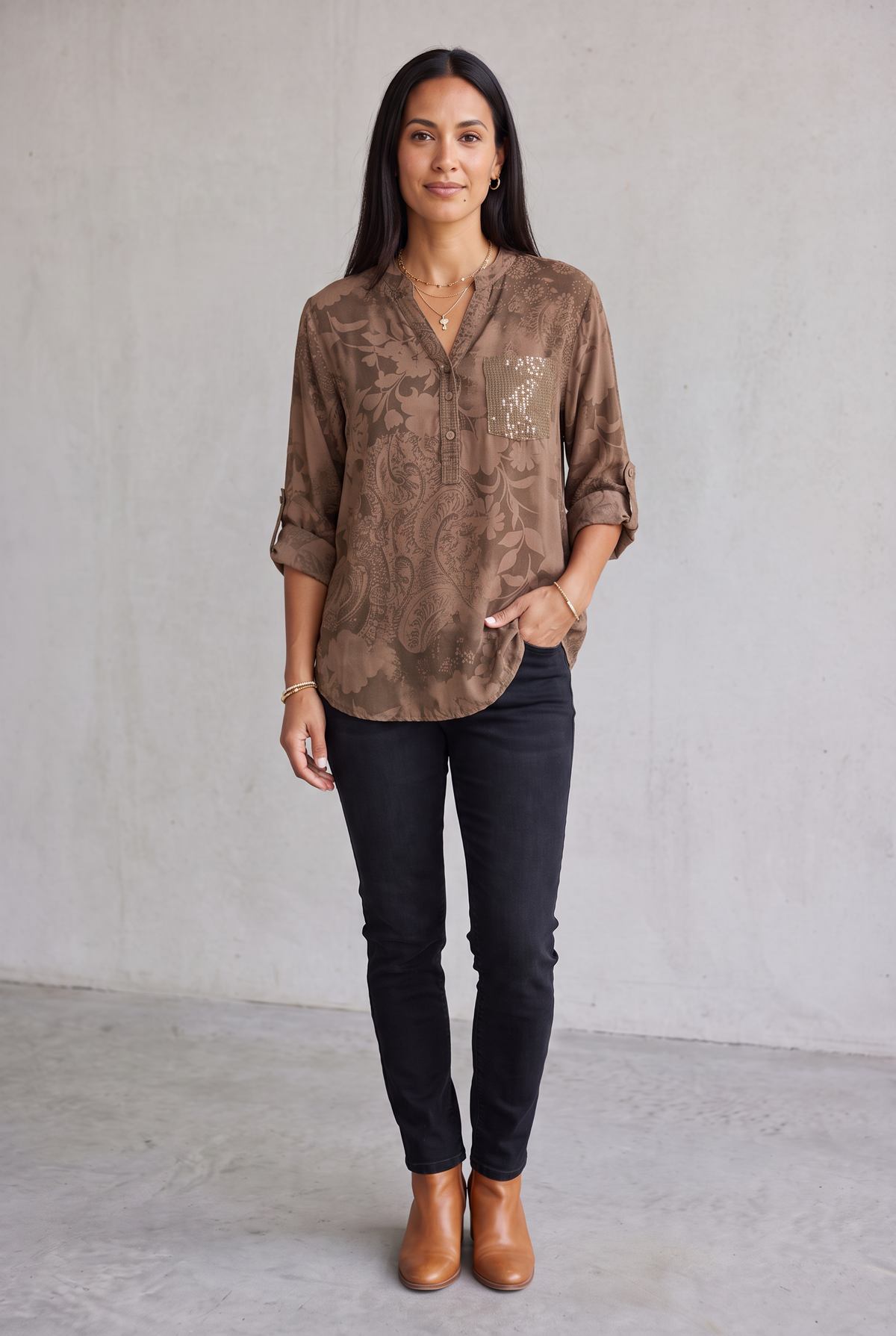 Elegant Sequin Top - Khaki