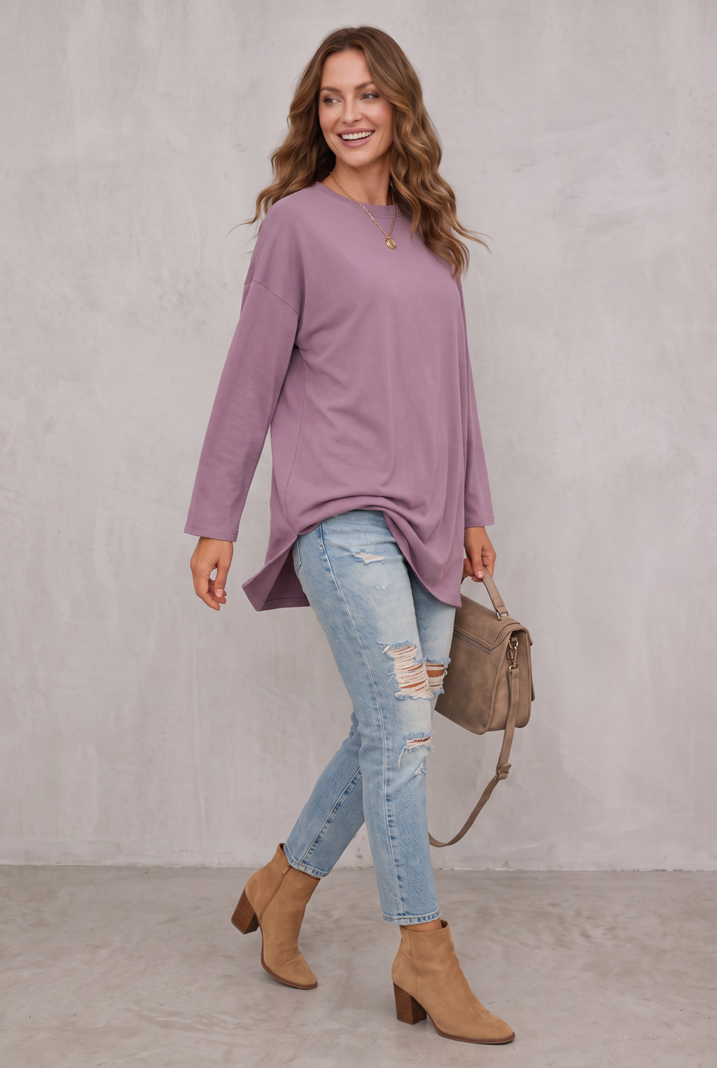 Relaxed Long Sleeve Tunic Top For Women