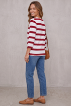 Striped V-Neck Top With ¾ Sleeves For Women