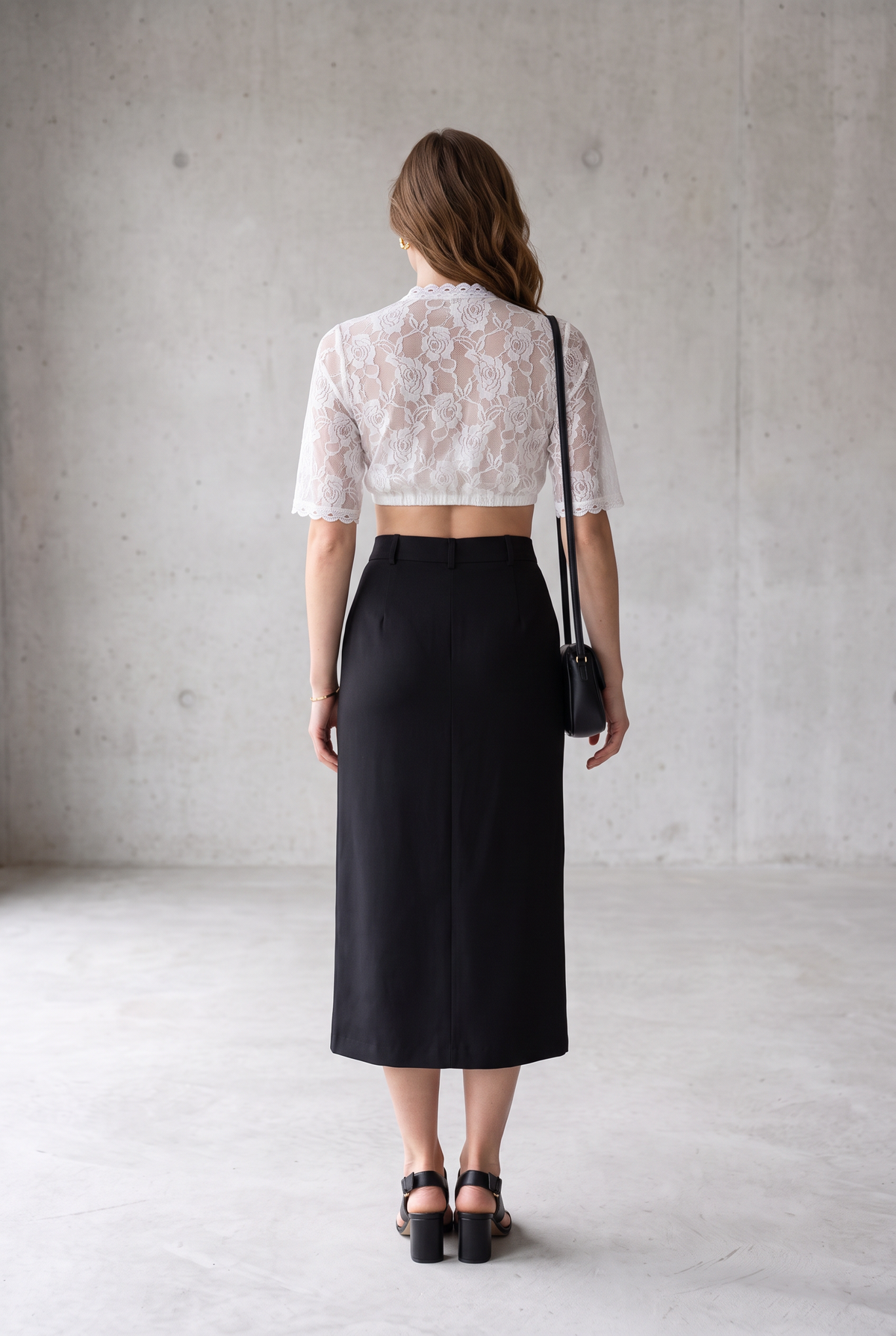 White Lace Crop Top With Half Sleeves For Women