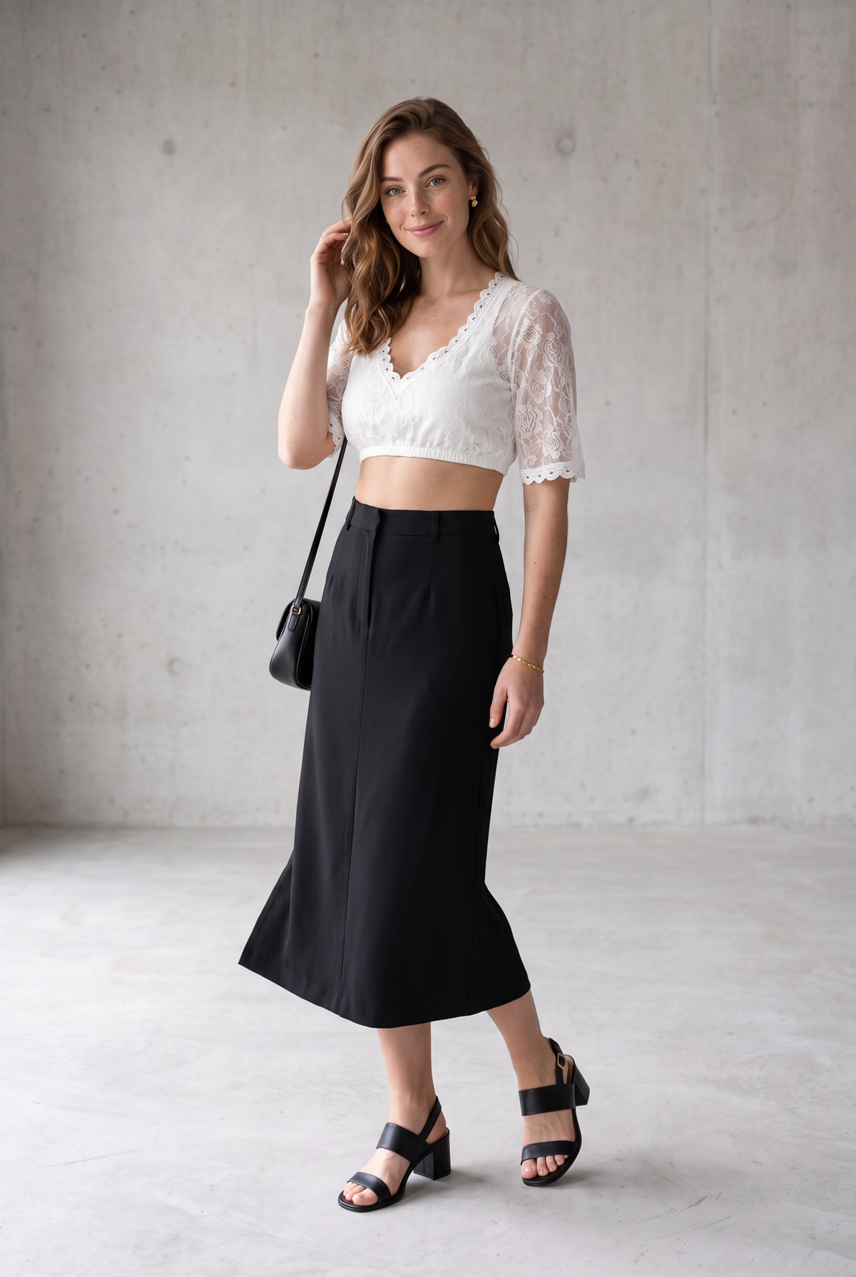 White Lace Crop Top With Half Sleeves For Women