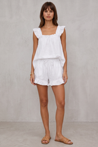 Ruffle Linen Look Shorts Set For Women