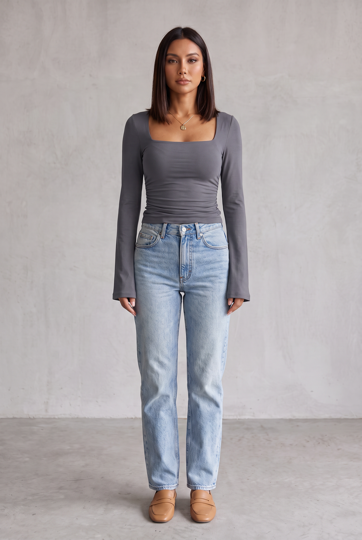 Sculpting Square Neck Top For Women - Dark Grey