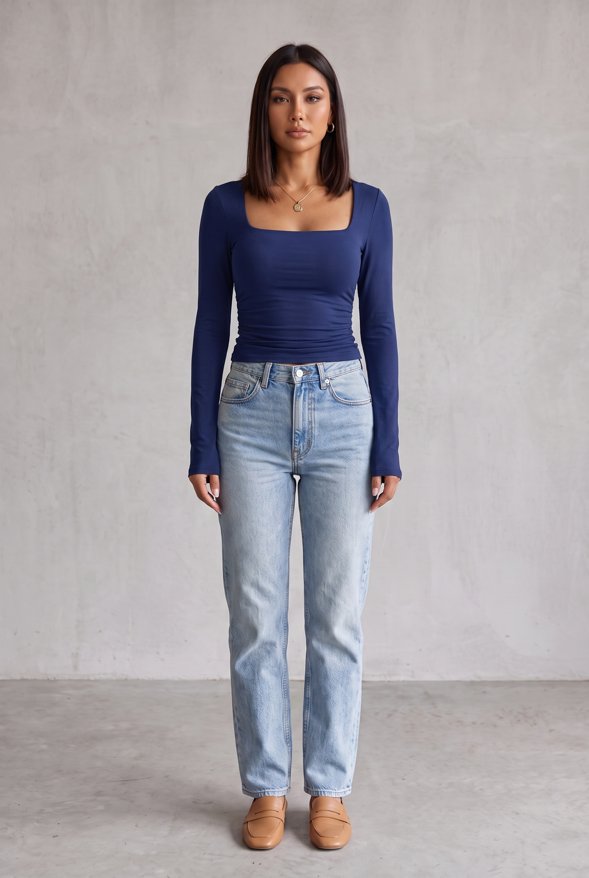 Sculpting Square Neck Top For Women - Dark Blue