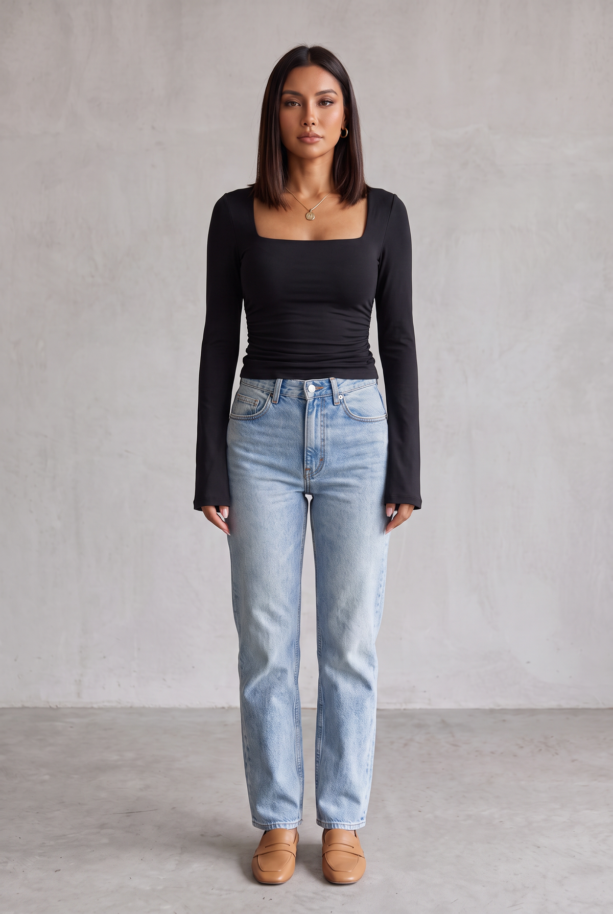 Sculpting Square Neck Top For Women - Black