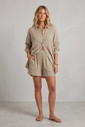 Linen-Look Shirt & Shorts Set For Women