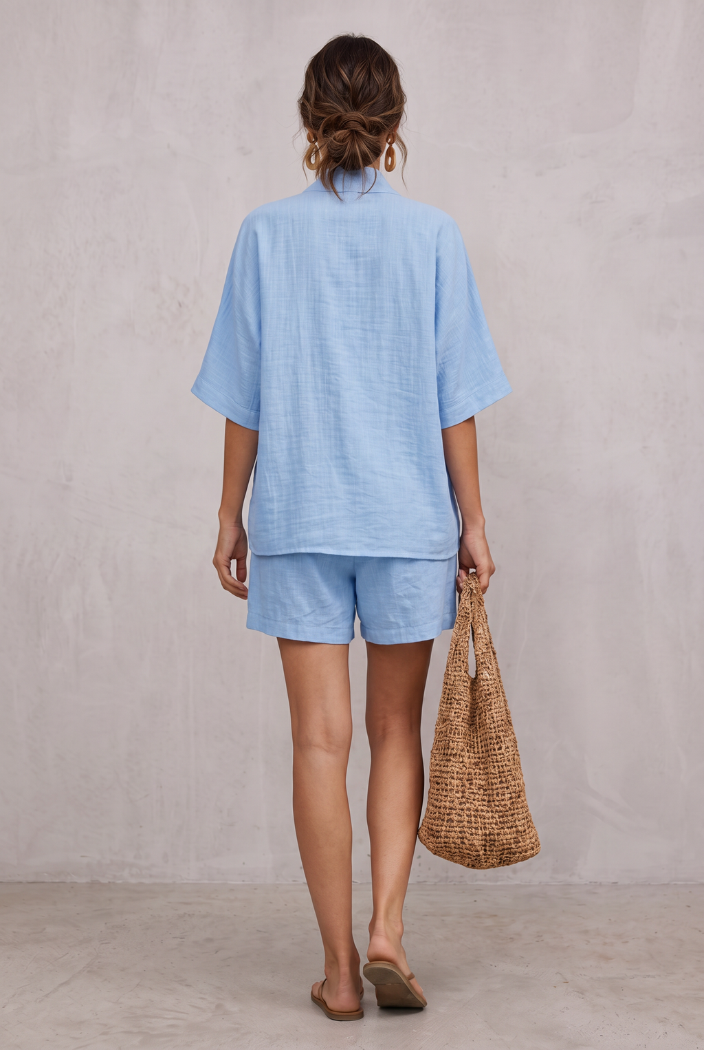 Linen Look Two-Piece Shorts Set For Women