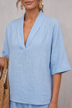 Linen Look Two-Piece Shorts Set For Women