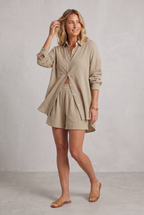 Linen-Look Shirt & Shorts Set For Women