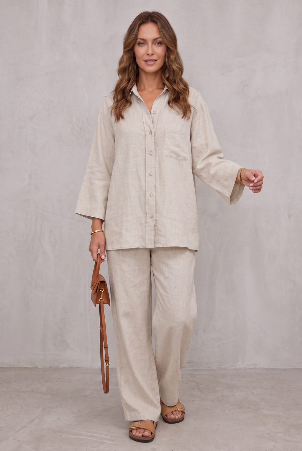 Linen Look Two-Piece Set For Women