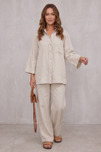 Linen Look Two-Piece Set For Women