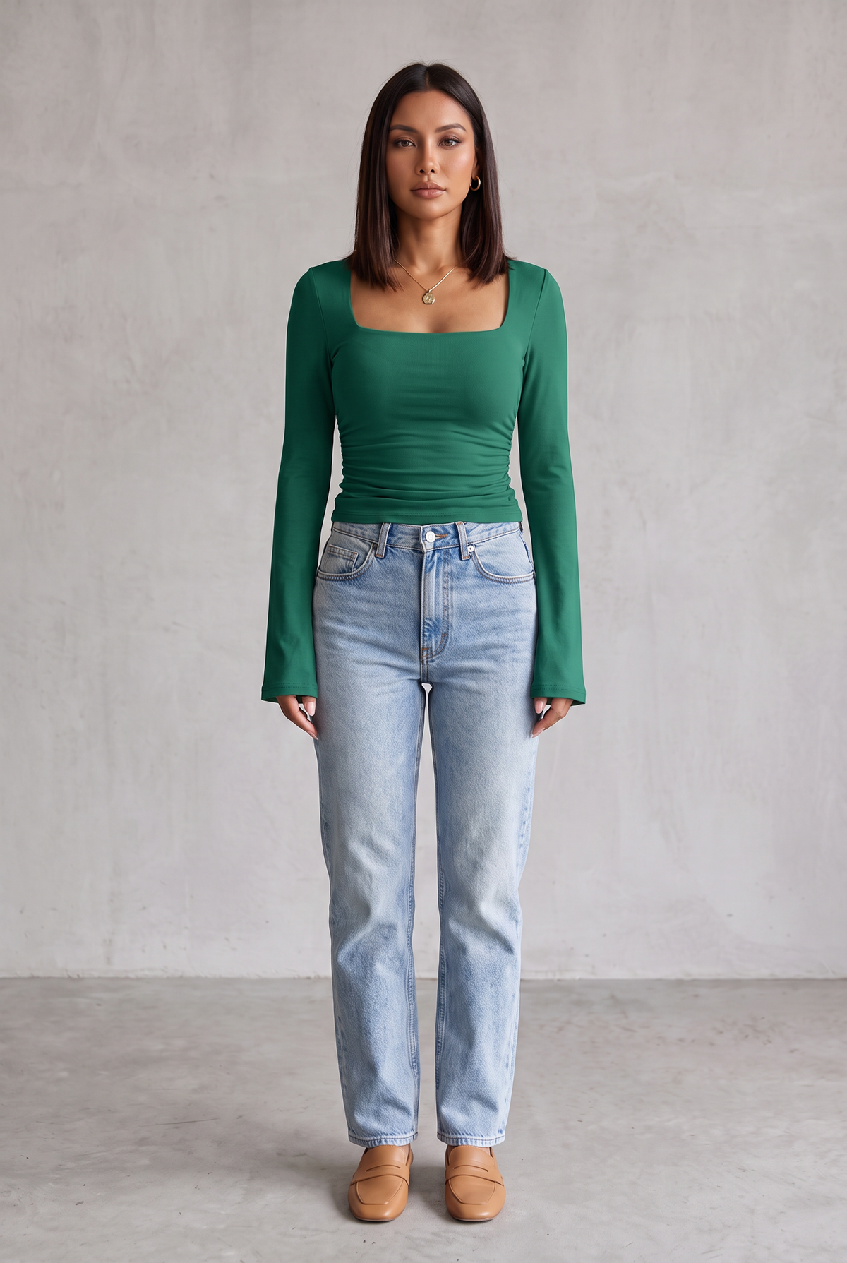 Sculpting Square Neck Top For Women - Dark Green