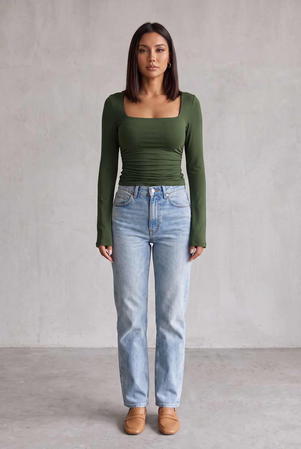 Sculpting Square Neck Top For Women - Army green