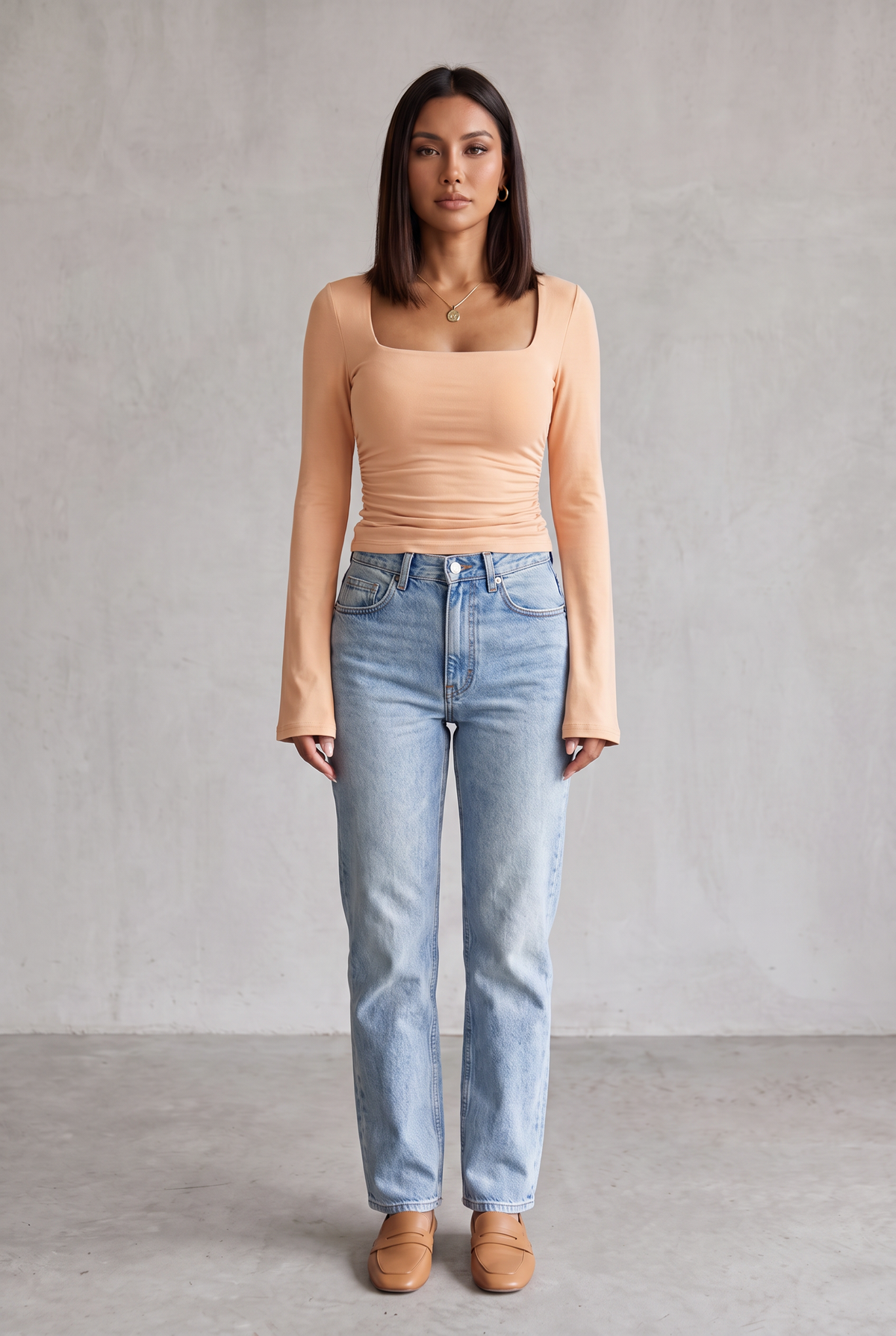 Sculpting Square Neck Top For Women - Apricot