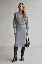 Ribbed Knit Midi Set For Women