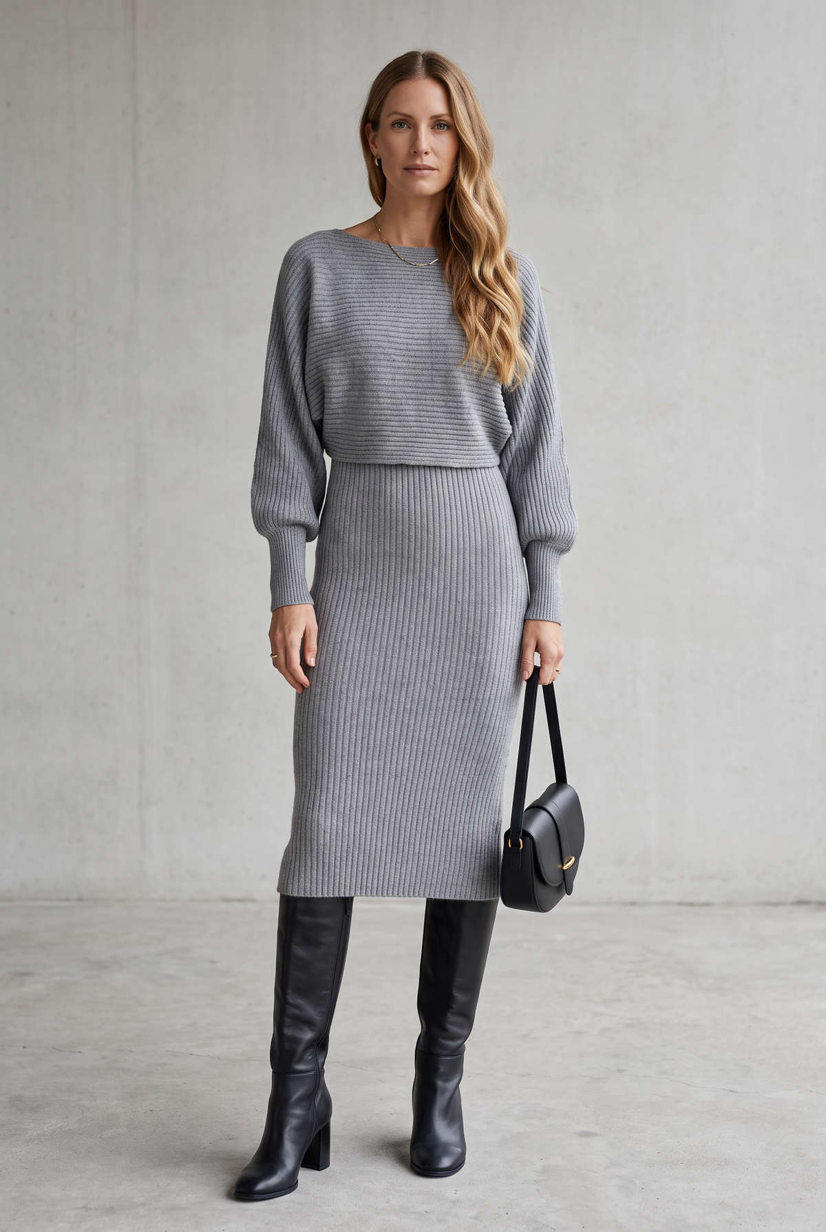 Ribbed Knit Midi Set For Women