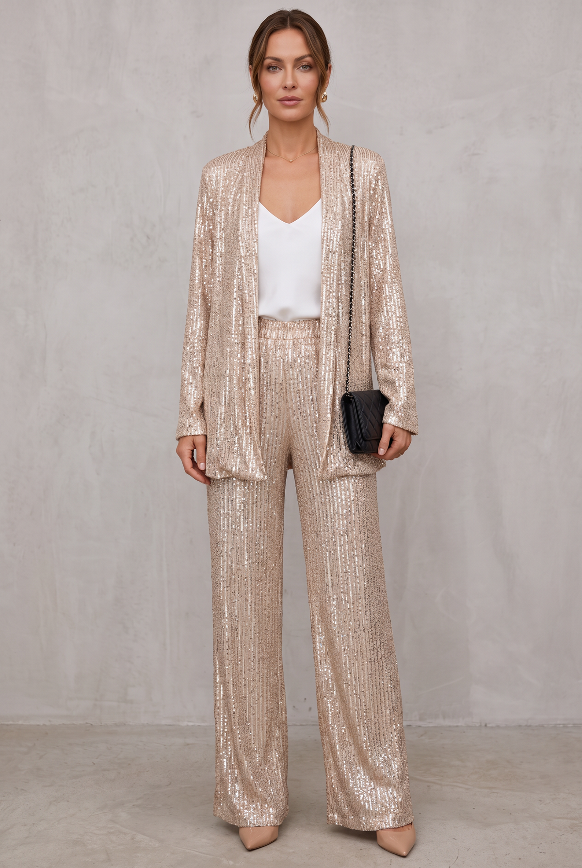 Sequin Two-Piece Set With High-Waisted Pants For Women