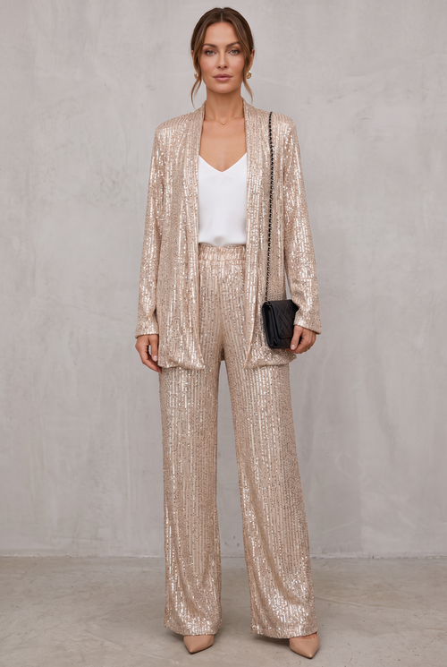 Sequin Two-Piece Set With High-Waisted Pants For Women