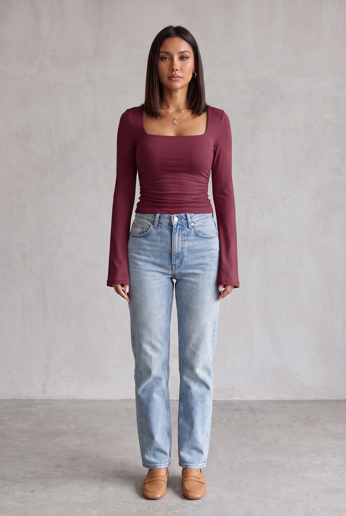Sculpting Square Neck Top For Women - Burgundy